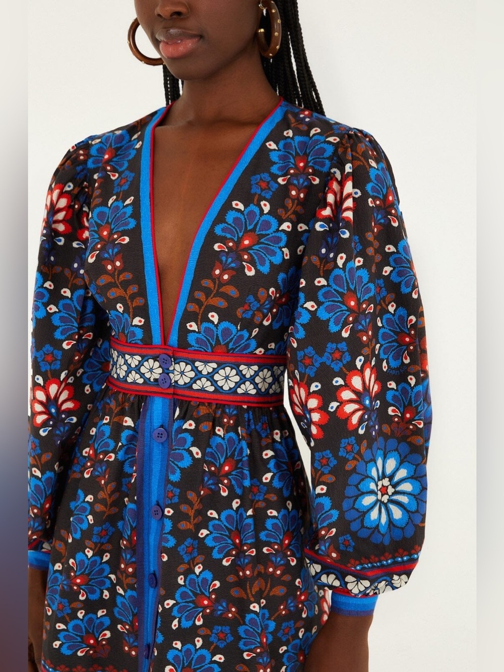 FARM Rio Black Latina Scarf Puff Sleeve Mini Dress!
